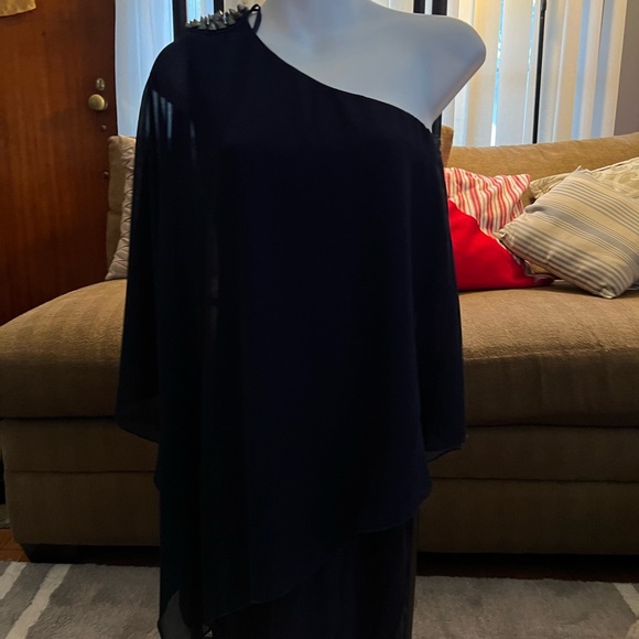 Zara navy blue beautiful one shoulder dress in excellent condition medium - Picture 2 of 12